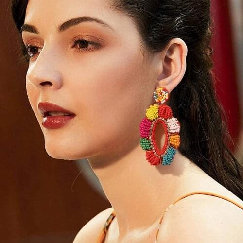 Dvacaman Bohemian Colorful Beaded Flower Drop Dangle Earrings for Women High Quality Wedding Statement Fashion Jewelry Wholesale