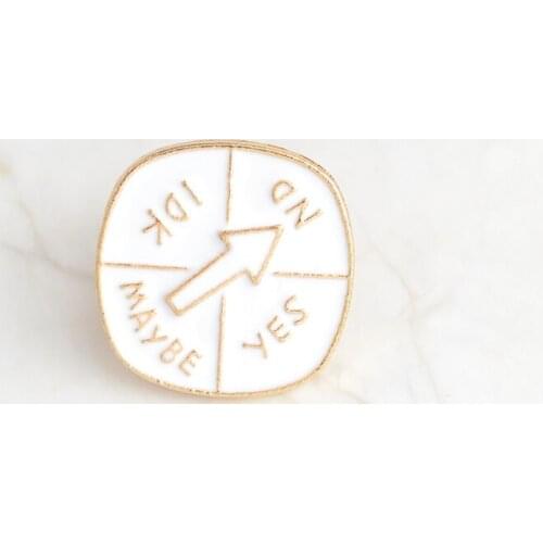 Enamel White Turntable Pin Buckle YES NO IDK MAYBE Brooch Pins Bag Denim Jackets Sweater Collar Pin Badge Jewelry Gift For Kids