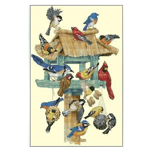COTTON Top Quality Lovely Cross Stitch Kit Feasting Frenzy Birds Bird Cardinals Nest dim 13683