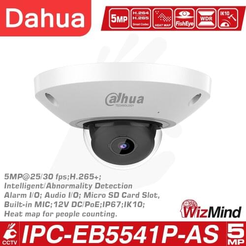 Dahua Fisheye 5MP 180° Network 1.4mm IP Camera IPC-EB5541 Built-in Mic CCTV H.265/H.264 Mini Camera IPC IP67 PoE WidSense