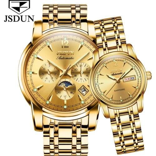 JSDUN 2021 Mens Watch Luxury Brand Couple Automatic Mechanical Watch Luxury Brand Waterproof Men And Women Sports Gold Watch