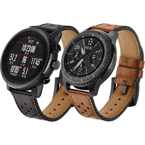 20mm Leather Strap for Garmin Vivomove HR/Vivoactive 3/Venu Band for Samsung Galaxy Watch 3 41mm/42mm/Active 2 1 Bracelet