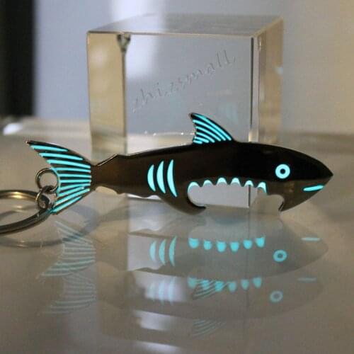 Fashion Women Men Jewelry hungry shark keychain Cannibal shark Key chain Beer corkscrew keyring GLOW in the DARK boys Gift