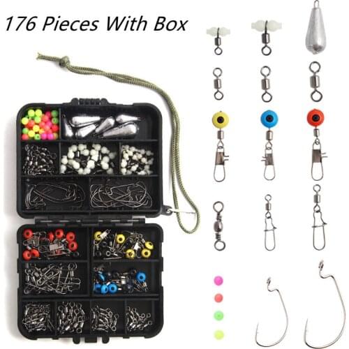 Lure bait Sea Fishing Combination Set With Box 176 Pieces Connector Swivel Plumb Crank Hook Space Bean Accessories Fishing Lure