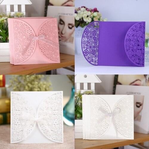New Folding Type Square Invitation Card For Mariage Business Festival Wedding Party Invite Supplies (Send Ribbons)