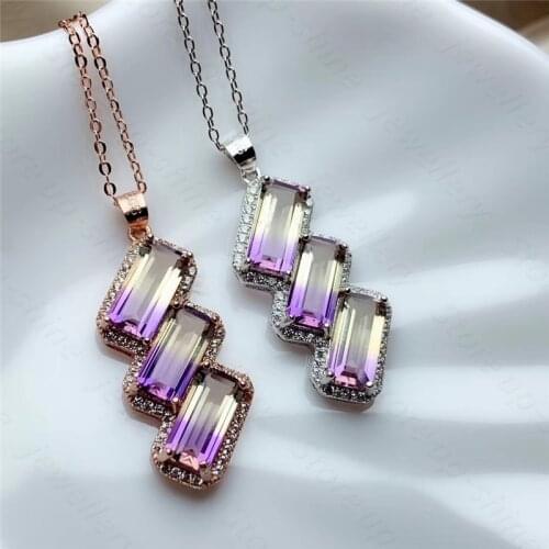 New 325 silver inlaid amethyst crystal ring & pendant set, ladies jewelry set, luxurious and noble