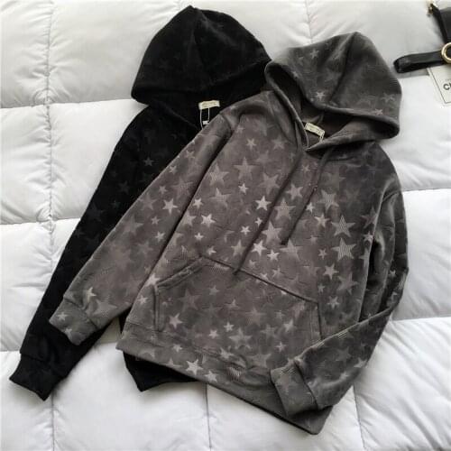 New Autumn Winter Casual Warm Thick Velour Sweatshirt Women Vintage Embossing Pullovers Coat Geometric Hoodies Hooded Tops Mw465