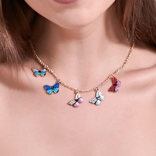 Butterfly Necklace for Women Colorful Dream Pendant Short Choker 2020 Trend New Kpop Clavicle Chain Fashion Jewelry Wholesale