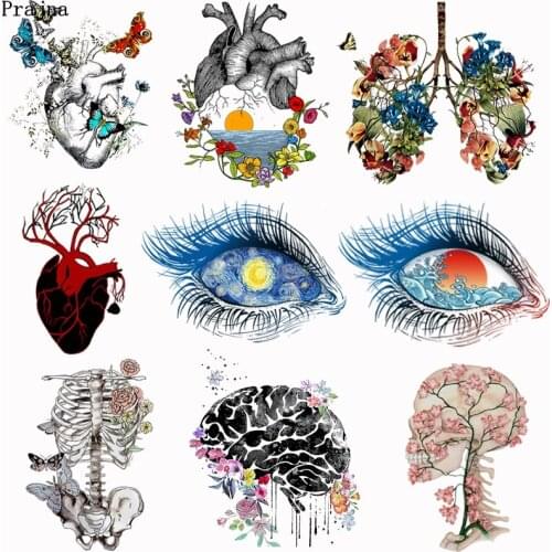 Prajna Brain Eye Patch Anatomical Organs heart Iron on Transfers Heat Transfer Vinyl Patches Stickers For Clothing Applique DIY
