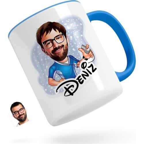 Personalized Men 'S Coach Caricature Of Blue Mug Bardak-1