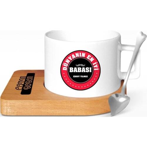 Personalized World Best Father Design Wood Altlıklı Ceramic Cup-1