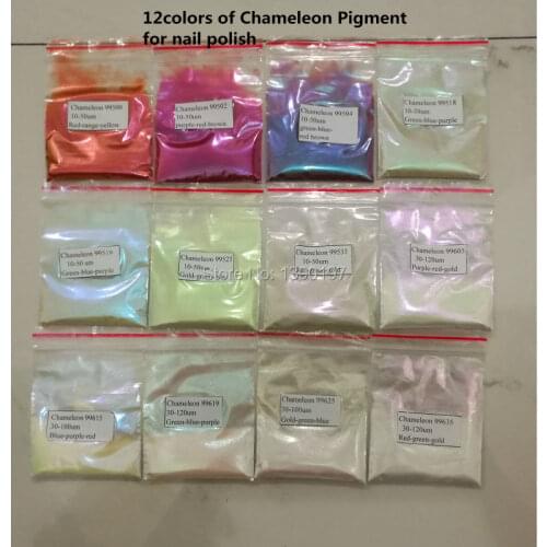 Chameleon Pigments , color changing pigments , chameleon pearl powder,12colors*10grams each for cosmetics, auto paints, plastics