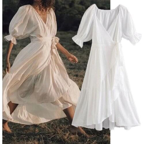 Nlzgmsj Za 2021 Woman Style Style Dress Women V Neck Puff Sleeve Sweet Dresses Ladies Elegant Summer Female Chic Vestidos 202106