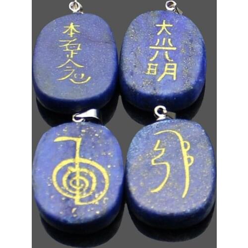 20*25mm Natural Stone Lapis Lazuli Carving Religious Reiki Symbol Pendant Women Jewelry Making DIY Charms Necklace Accessories