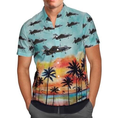Fight F35 Print Short Sleeve Shirts For Men Loose Cardigan Button Shirt Plus Size Hawaiian Style Summer 2021 Ventilated Shirt-9