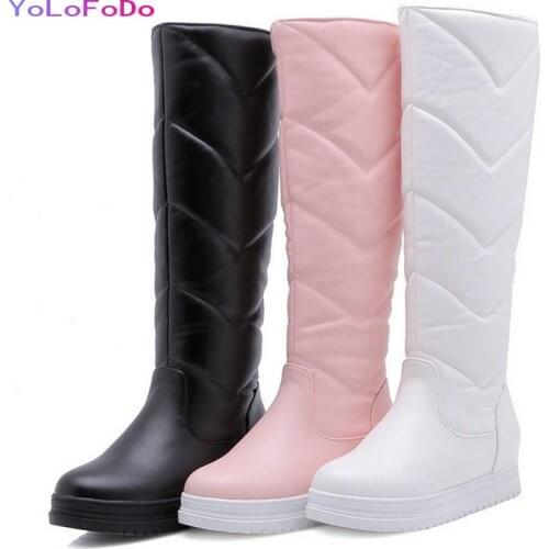 2021 Women Snow Boots Plush Winter Women Knee High Boots Platform Height Increasing Ladies Calf Boots Slip on Warm Boots