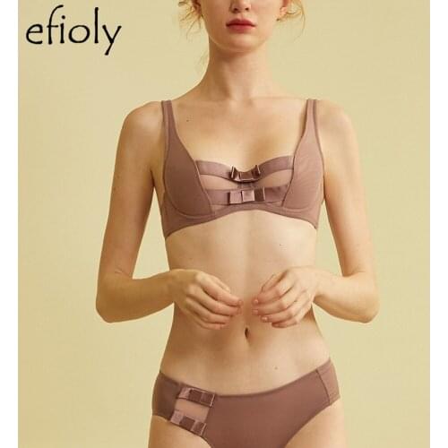 EFOLLY Sexy Transparent Mesh Bra And Panty Set Gather On The Perspective Woman Underwear Sexy Set Retro Bow Tie Lingerie Set