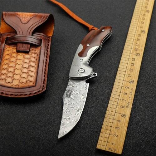 Folding knife Damascus steel blade sharp high hardness camping hunting knife EDC outdoor survival knife self defense tool