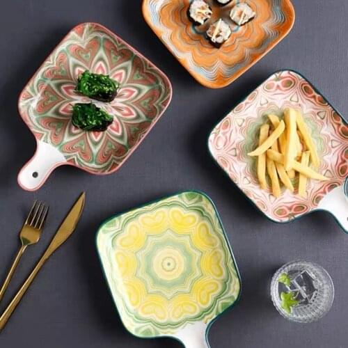 Baking Pan Nordic Ceramic Net Red Plate Household Dinner Creative Steak Western Pasta Tableware with Handle Set Platos