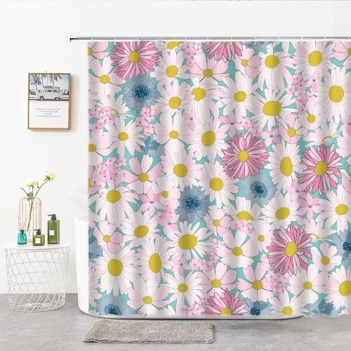 3D Plant Flowers Fabric Shower Curtains Hand Painted Leaves And Floral Bath Curtain For Bathroom Decor With Hook Home Background