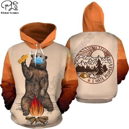 Animal hoodies 3D printed Bear Wears Mask Camping Hoodie Sweatshirt Hoodie Harajuku Autumn Streetwear women men Casual Tracksuit