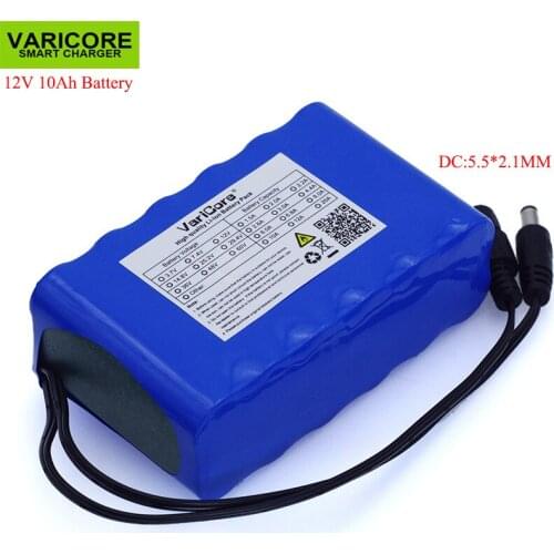 VariCore 12V 10Ah 18650 li-lon battery pack 10000mAh with BMS Circuit Protection Board DC 5.5*2.1mm high capacity backup power