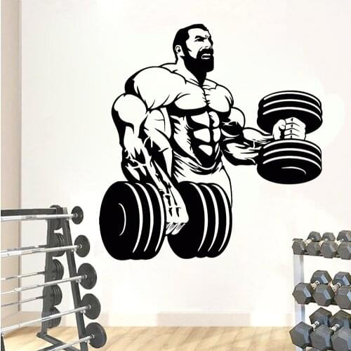 Fitness sign Wall Decal Powerlifting Gym Muscle Man Fitness Trainer Vinyl Wall Stickers for Gym Decor Removable Poster X937