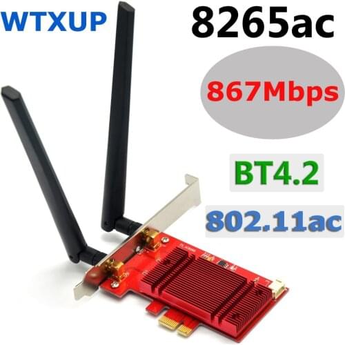 WTXUP Wireless-AC 8265 802.11AC 867Mbps Desktop PCi-e Wi-Fi Adapter PCI Express + WiFi Antenna for Intel 8265ac + Bluetooth 4.2