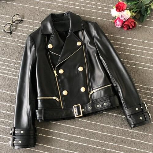 Womens Luxury Brand Designer Jackets Real Sheepskin Genuine Leather Coats Motorcycle Biker White Black Clothing Tops Plus Size