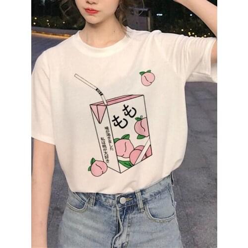Peach Juice Japanese Aesthetic Women T Shirt 90s Young Ladies Graphic Tees Korean Kawaii Pink Tumblr Tops Summer Ropa De Mujer