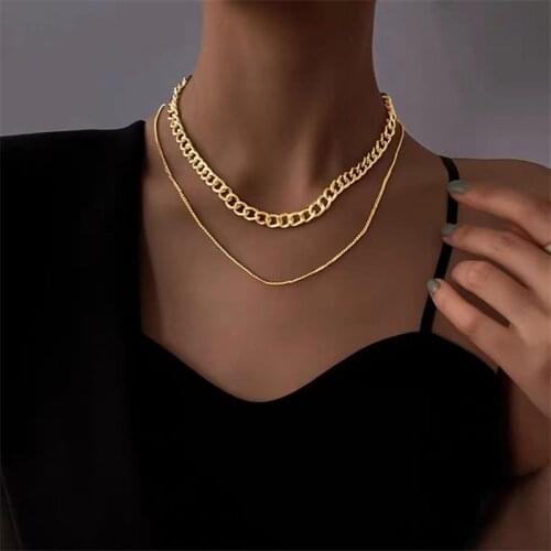European Vintage Multi Layered Gold Chain Necklace For Women New Fashion Double Layer Chunky Chain Choker Necklaces Jewelry