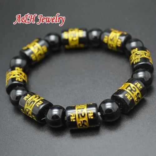 10pcs Black Stone Six Words Mani Mantra Carved Bracelets Fashion Women Prayer Mala Jewelry