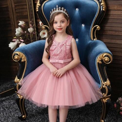 2020 Spring Summer New Girls' Dresses Sleeveless Net Yarn Cute Bow Puffy Baby Princess Dress Wedding Show Clothing 3-6 Year Old