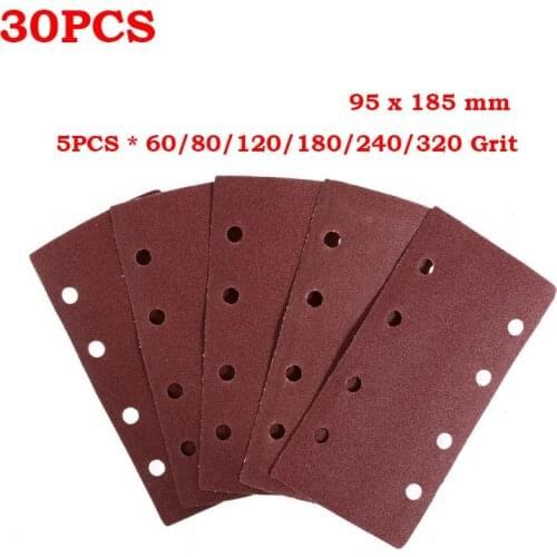 30Pcs Sanding Machine Sandpaper Pneumatic Dry Grinder Sanding Machine Sandpaper 8-Hole Flocking Sand Skin Putty Polishing Sheet