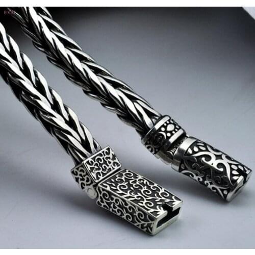 S925 Silver Thai silver retro mens Silver Bracelet Hand itted personality Domineering Rough Bracelet for men 2020 new style