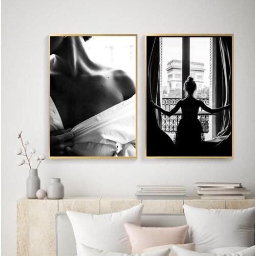 Black and White Sexy Window Girl Nordic Canvas Painting Fashion Beautiful Woman Posters Wall Art Pictures Room Home Decor HD0089
