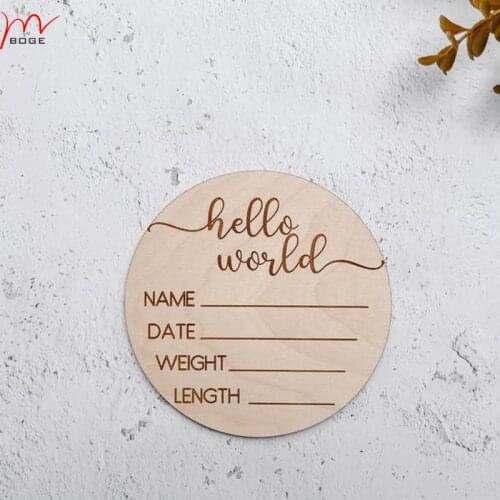 20pcs hot 2021 Newborn Baby Announcement Birth Stats Sign Hello World Wood Sign