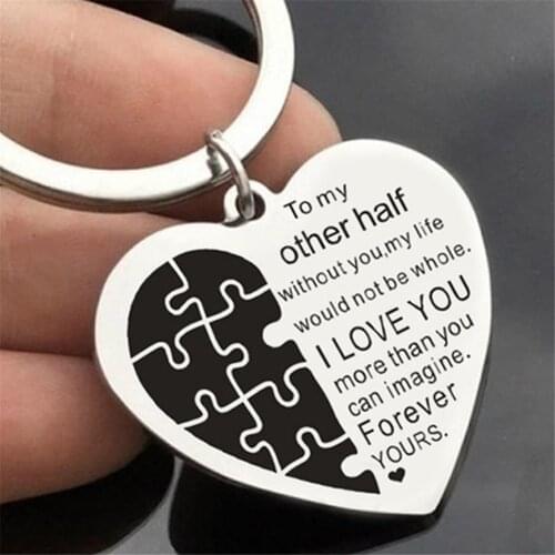 To My Other Half ) Heart Shaped Engraved Letters keychain Pendant Gift Couples Boyfriend Girlfriend Jewelry Keychain