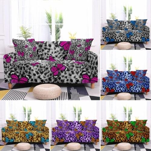Leopard Butterfly Pattern Elastic Couch Cover L Shape Corner Sofa Cover High Quality Sofa Slipcovers For Living Room 2/3/4-Seat