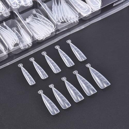 100Pcs/box Long Ballerina Professional Fast Phototherapy Crystal Extended Acrylic False Nail Moulder with Scale Nails Sheet