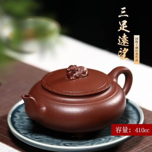 True art yixing recommended pure manual teapot carved painting famous tea undressed ore bottom groove in three foot out