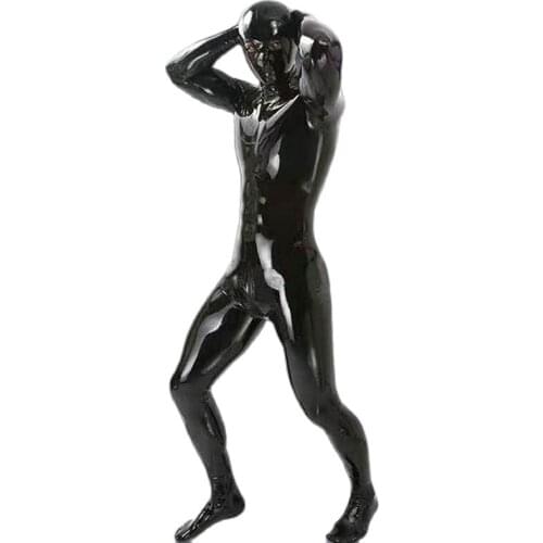 PU Latex Footman Costume Zentai Cosplay Bodysuit Man U Convex Pouch Jumpsuit Fad Full Body Cover Stage Show Shapewear Gay Wear