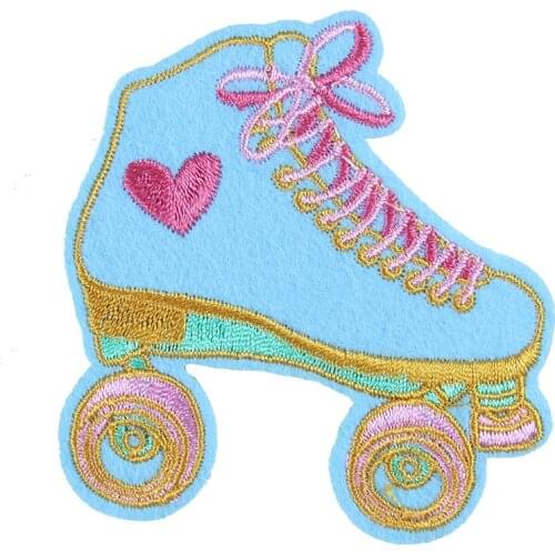 2PCS Creative Girls Roller Skates Embroidery Patch DIY Iron on Patches for Clothes Sewing Applique Fabric Clothing Accessories