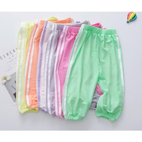 Summer Toddler Kids Loose Ankle-length Trousers Boy Girl Side Stripe Sweatpants Candy Color Harem Pants Cotton Mosquito Pants