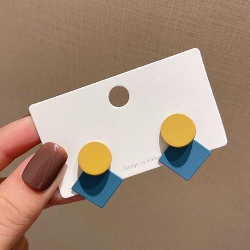 YAOLOGE Fashion Party Jewelry Trendy Blue Square Yellow Round Stud Earrings Geometric Alloy Accessories 2021 For Women Girls