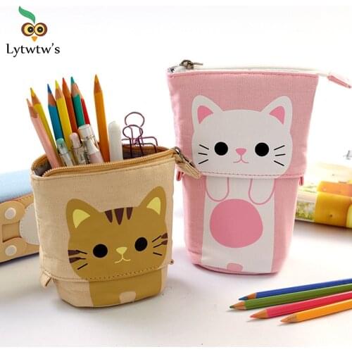 Cartoon Pencil Pouch Case Box Cute Telescopic Pencil Bag Stationery Box Portable Cosmetic Brush Bag Travel Container Organizers