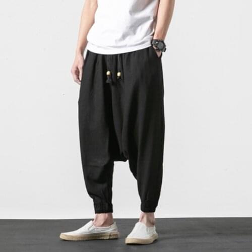 Sinicism Store Men Solid Harem Pants 2020 Mens Japanese Streetwear Sweatpants Male Cotton Linen Vintage Joggers Pants Plus Size