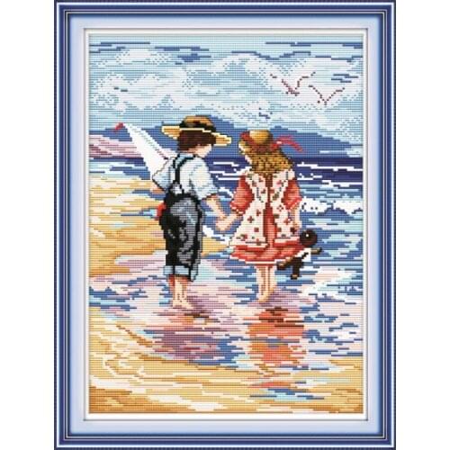 Hand in hand(1)(kids) cross stitch kit people 18ct 14ct 11ct count print canvas stitches embroidery DIY handmade needlework