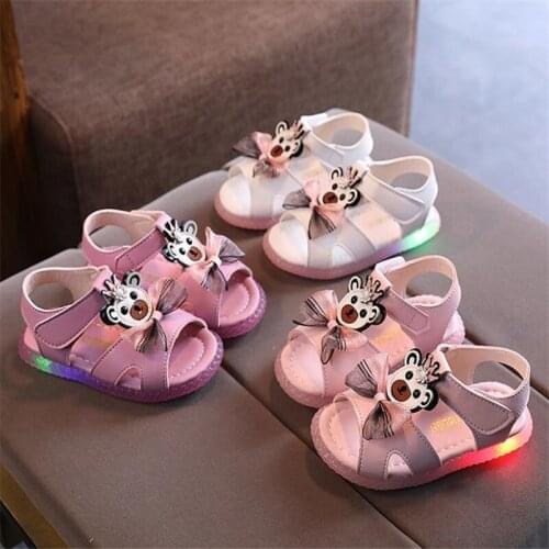 New summer 2021 han edition LED bowknot light shine shoes baby girls baotou sandals flip-flops