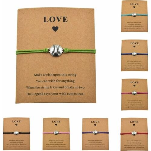 New Punk Sport Metal Ball Shaped Love Card Softball Baseball Charm Bracelets Adjustable for Women Men Gifts Make a Wish Jewelry